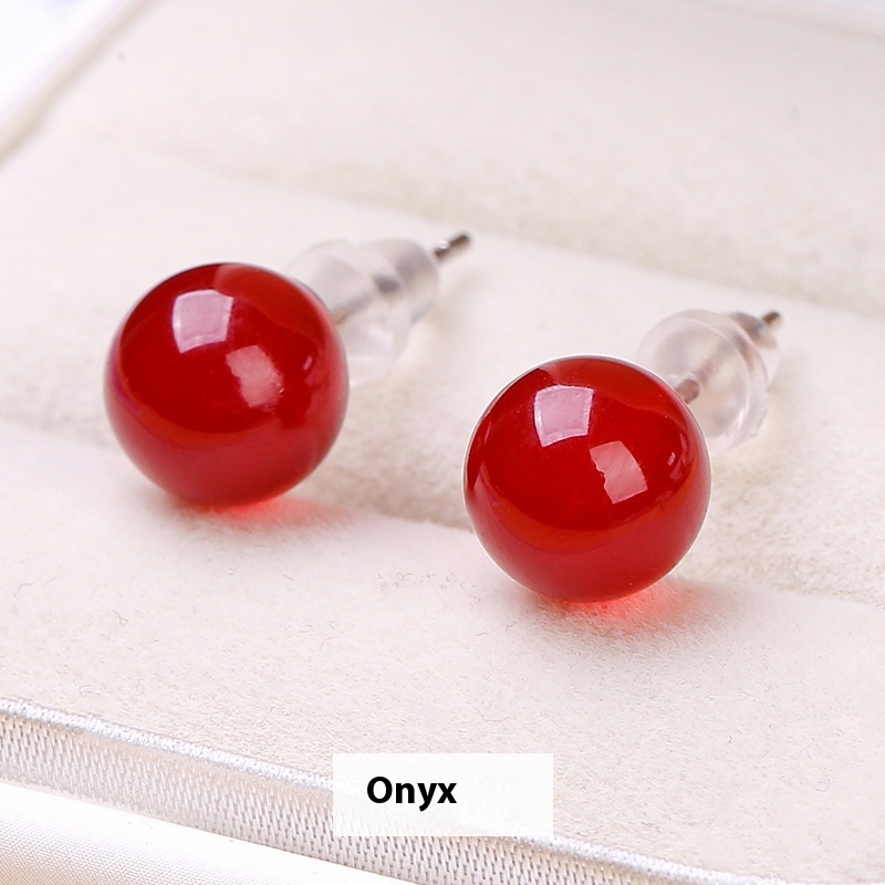 Red Agate Ball Stud Earrings