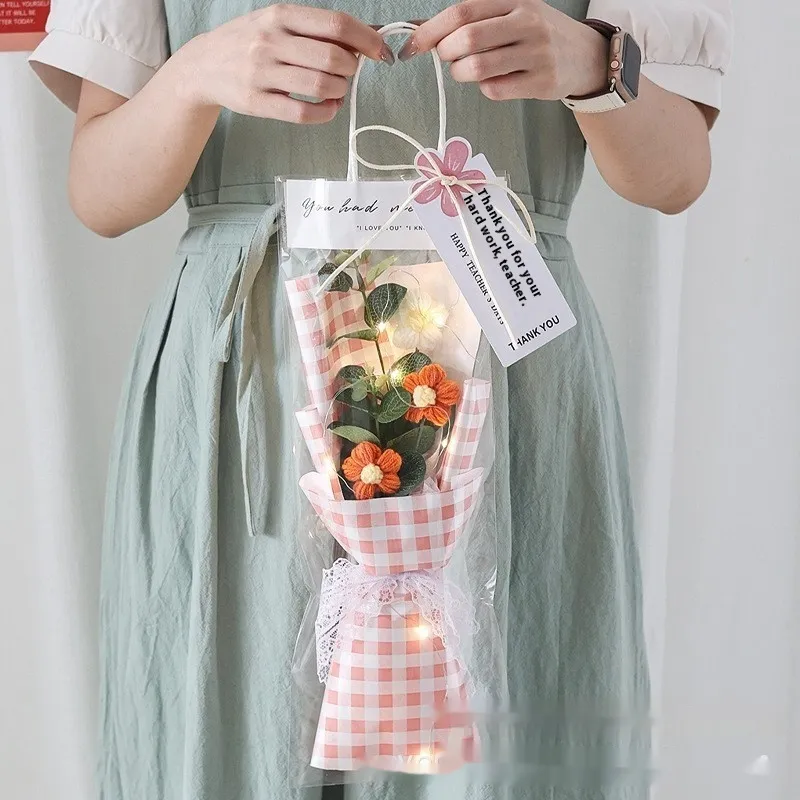 Wool Bouquet Artificial Flower Knitted Puff Flower Finished Hand-woven Gift - Orange