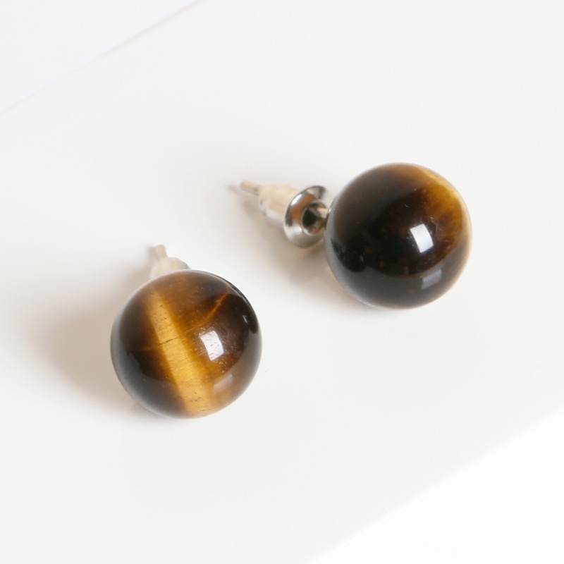 Tiger Eye Ball Stud Earrings