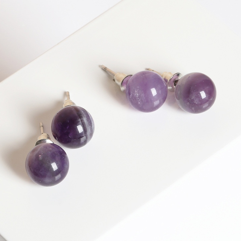 Amethyst Ball Stud Earrings