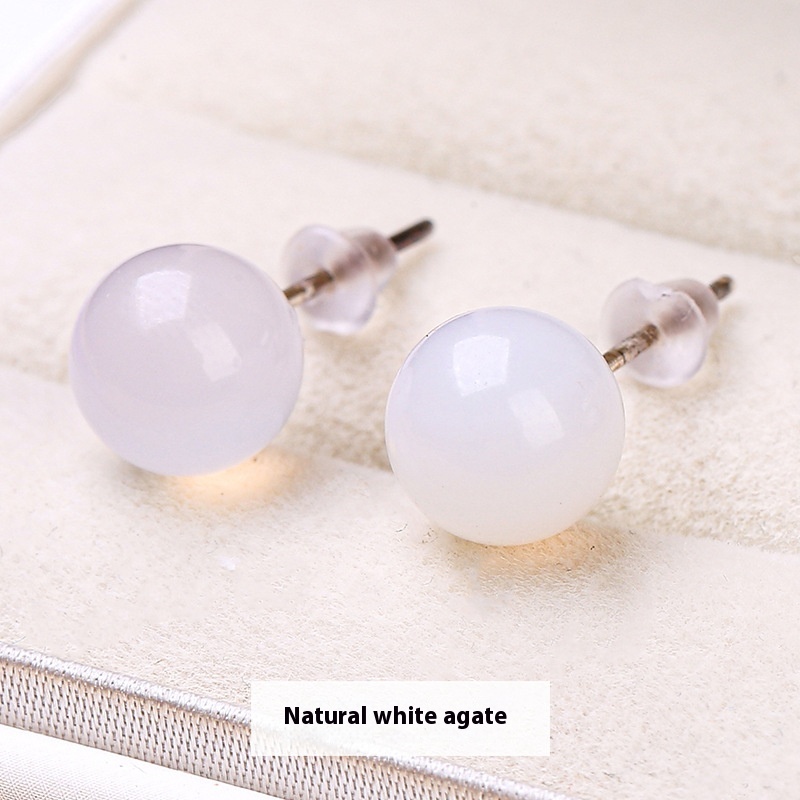 White Agate Ear Studs