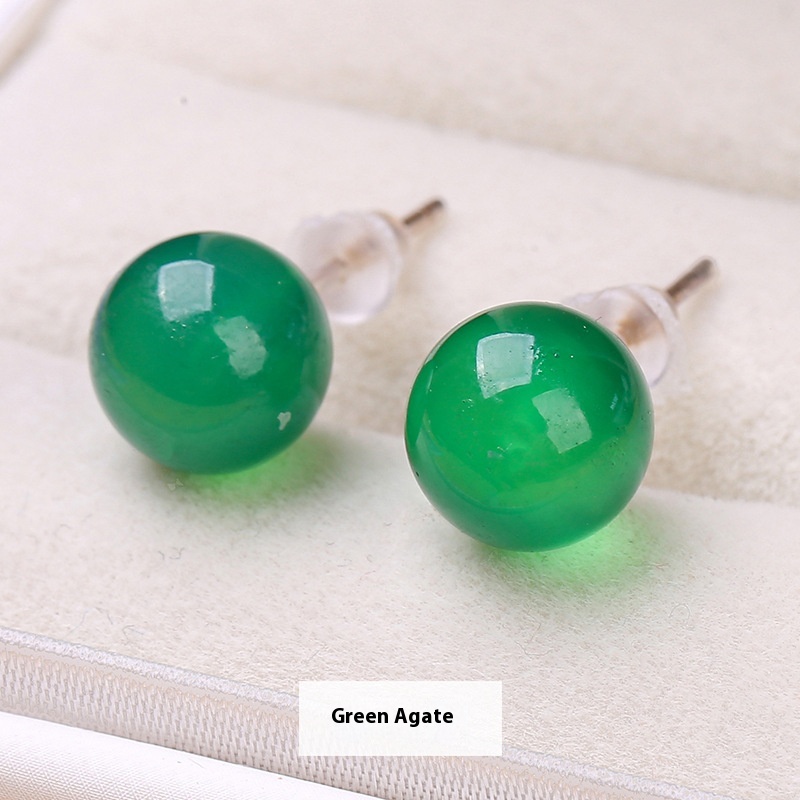 Green Agate Ball Stud Earrings