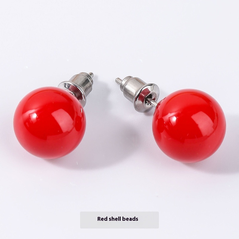 Red Ball Stud Earrings