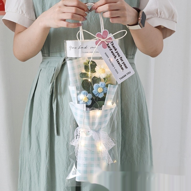 Wool Bouquet Artificial Flower Knitted Puff Flower Finished Hand-woven Gift