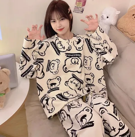 Cute Bear Round Neck Long Sleeve Winter Can Be Outerwear Homewear Suit - H104Color-Xxxxl