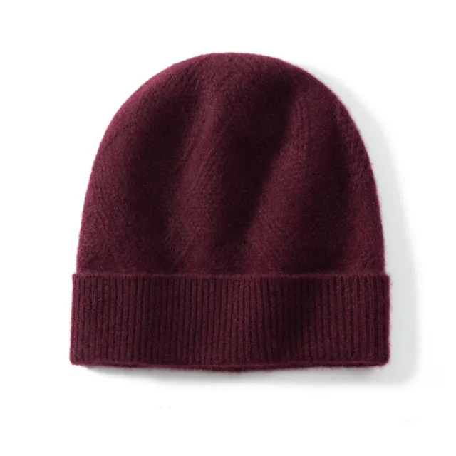 Pure Cashmere Hat Women's Thickened Wool Knitted Twisted Flower Purplish Red - Shop at LoveMi