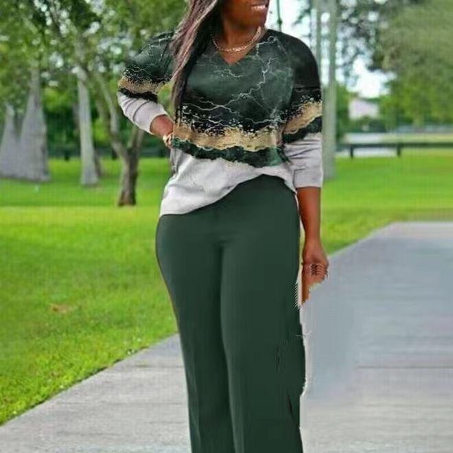 Independent Station Ladies Fashion Casual Printing Suit Green - Shop at LoveMi