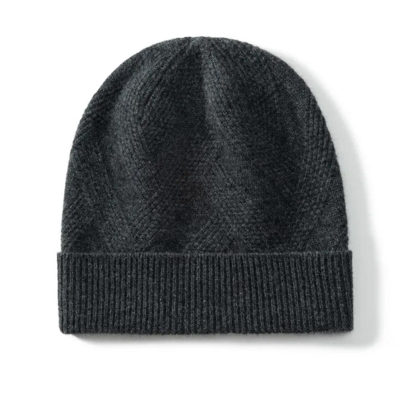 Pure Cashmere Hat Women's Thickened Wool Knitted Twisted Flower - Dark Grey