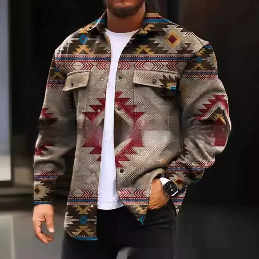 Button Coat Printing Casual Jacket