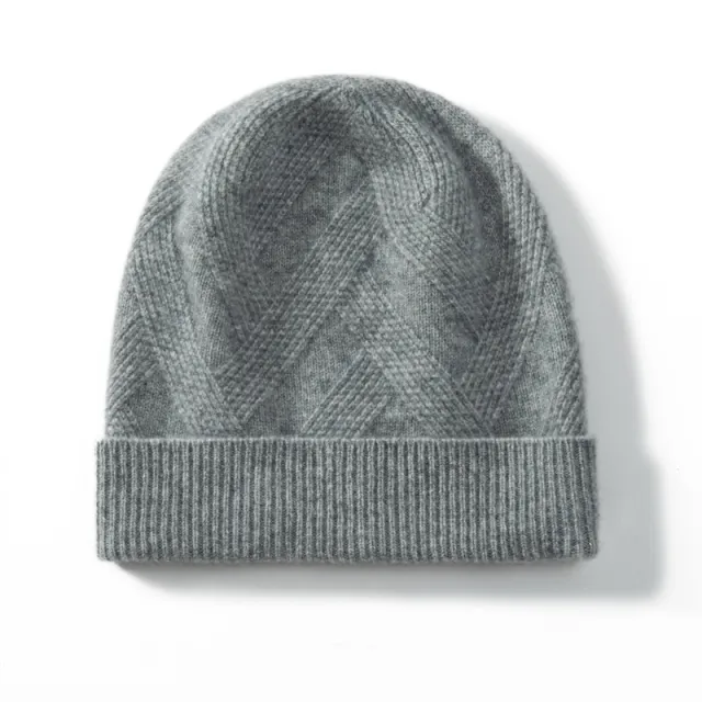Pure Cashmere Hat Women's Thickened Wool Knitted Twisted Flower Medium Gray - Shop at LoveMi