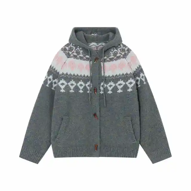 Knitted Hooded Cardigan Sweater Couple Thickened Sweater Coat Grey - Shop at LoveMi
