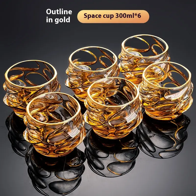 Luxury Gold Whiskey Shot Glass Wine Bottle Stainless Steel Rotating Cup Holder Gift Set Crystal Glass Wine Glass