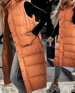 Women's Casual Mid-length Vest Zipper Single-breasted Jacket - Orange Red - View 1