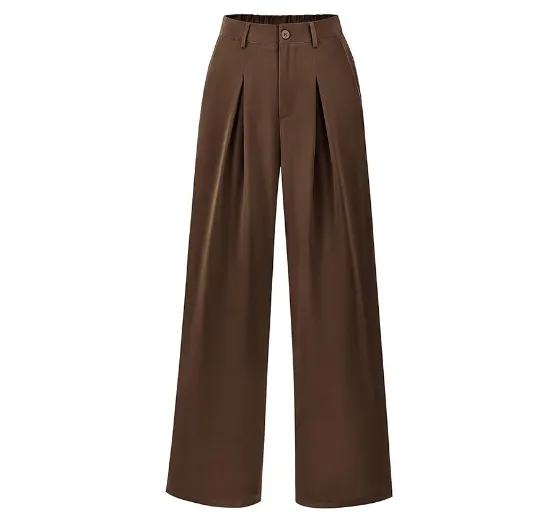 Women's French style Pleated High waist Wide leg Trousers Coffee - Shop at LoveMi