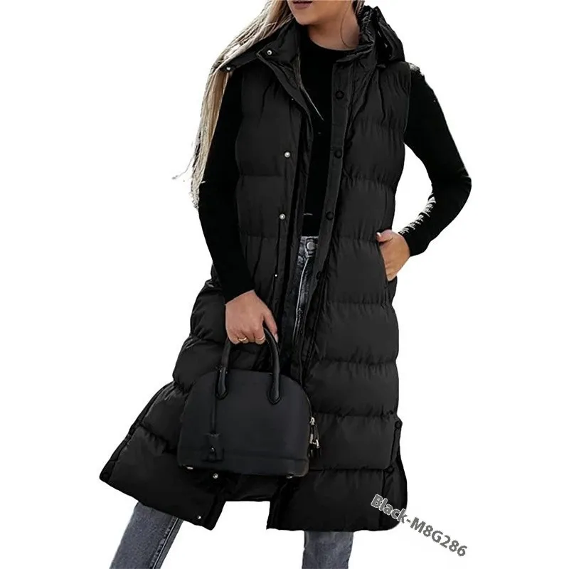 Women's Casual Mid-length Vest Zipper Single-breasted Jacket - Black