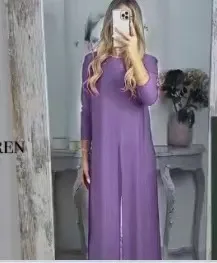 European And American Autumn New Casual Loose Round Neck Split Trousers Two-piece Set For Women - Light Purple