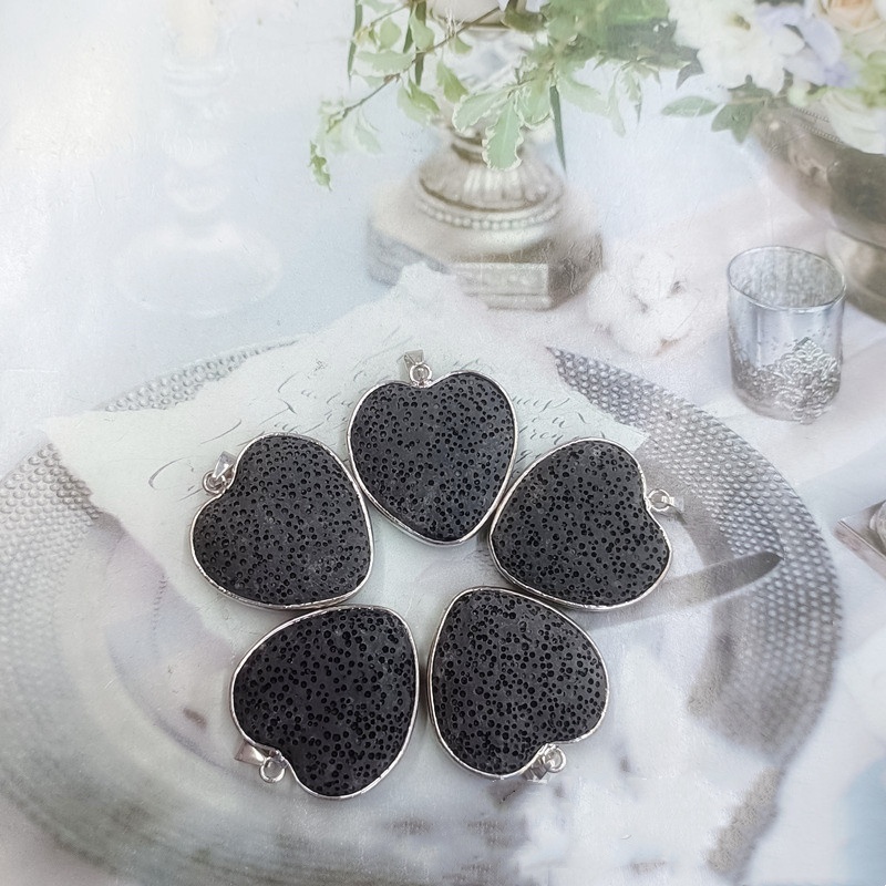 Volcanic Rock Pendant Two Sides Love Heart Without Rope Jewelry Accessories