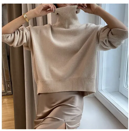 Women's Long sleeved Pullover Solid Color Sweater Khaki - Shop at LoveMi
