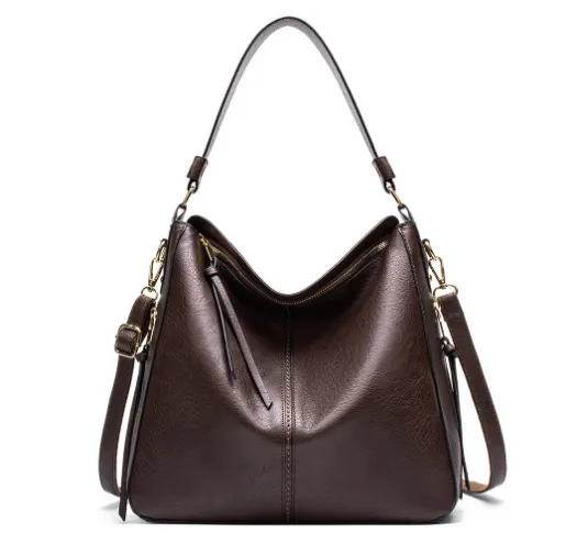 Hobos Zipper Bucket Bags With Adjustable Shoulder strap Handbags Temperament High Capacity Messenger Shoulder Bag For Women Coffee - Shop at LoveMi