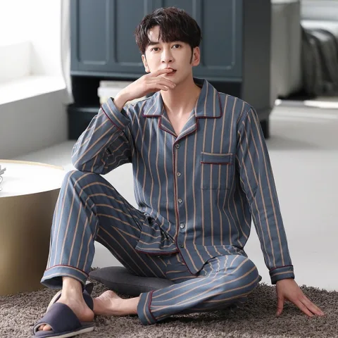 Men's Autumn and Winter Cotton Long-sleeved Trousers Thin Pajamas