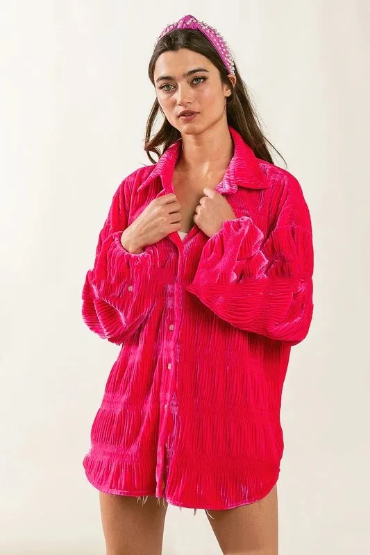 Autumn Multi layer Pleated Velvet Single breasted Shirt For Women Scarlet Xl - Shop at LoveMi
