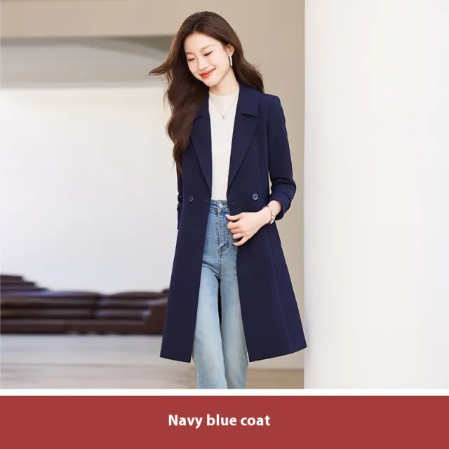 Black Suit Trench Coat Coat For Women Autumn Navy Blue - Shop at LoveMi