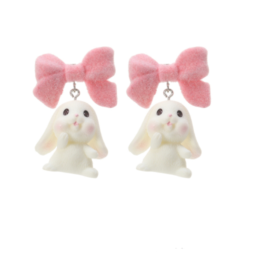 Rabbit Stud Earrings Pink Bow Earrings Autumn And Winter Sweet