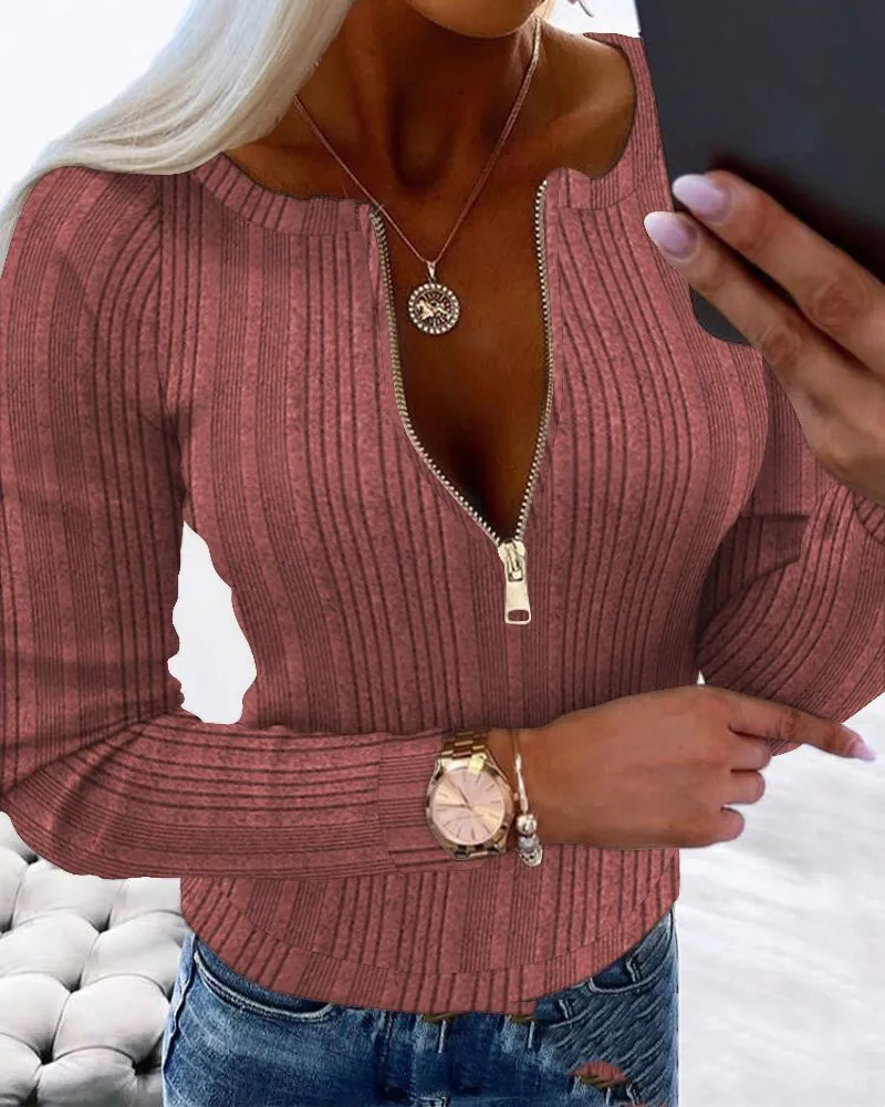 New Fashion Zipper Twist Wool Top - Odt99316Srb-L