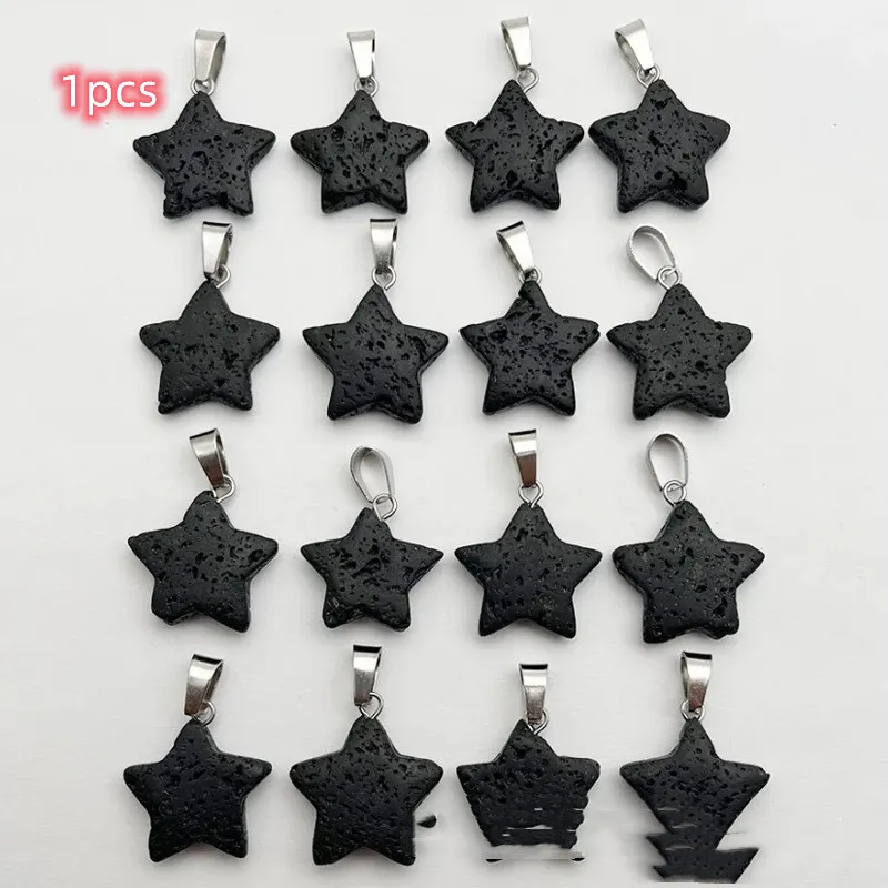 Cross-border Natural Volcanic Rock Peach Heart Necklace Pendant - Pentagram