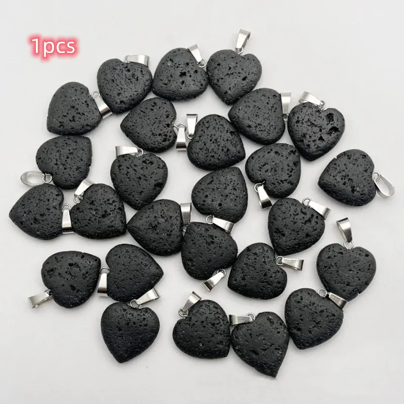 Cross-border Natural Volcanic Rock Peach Heart Necklace Pendant - 20Mm Love Heart