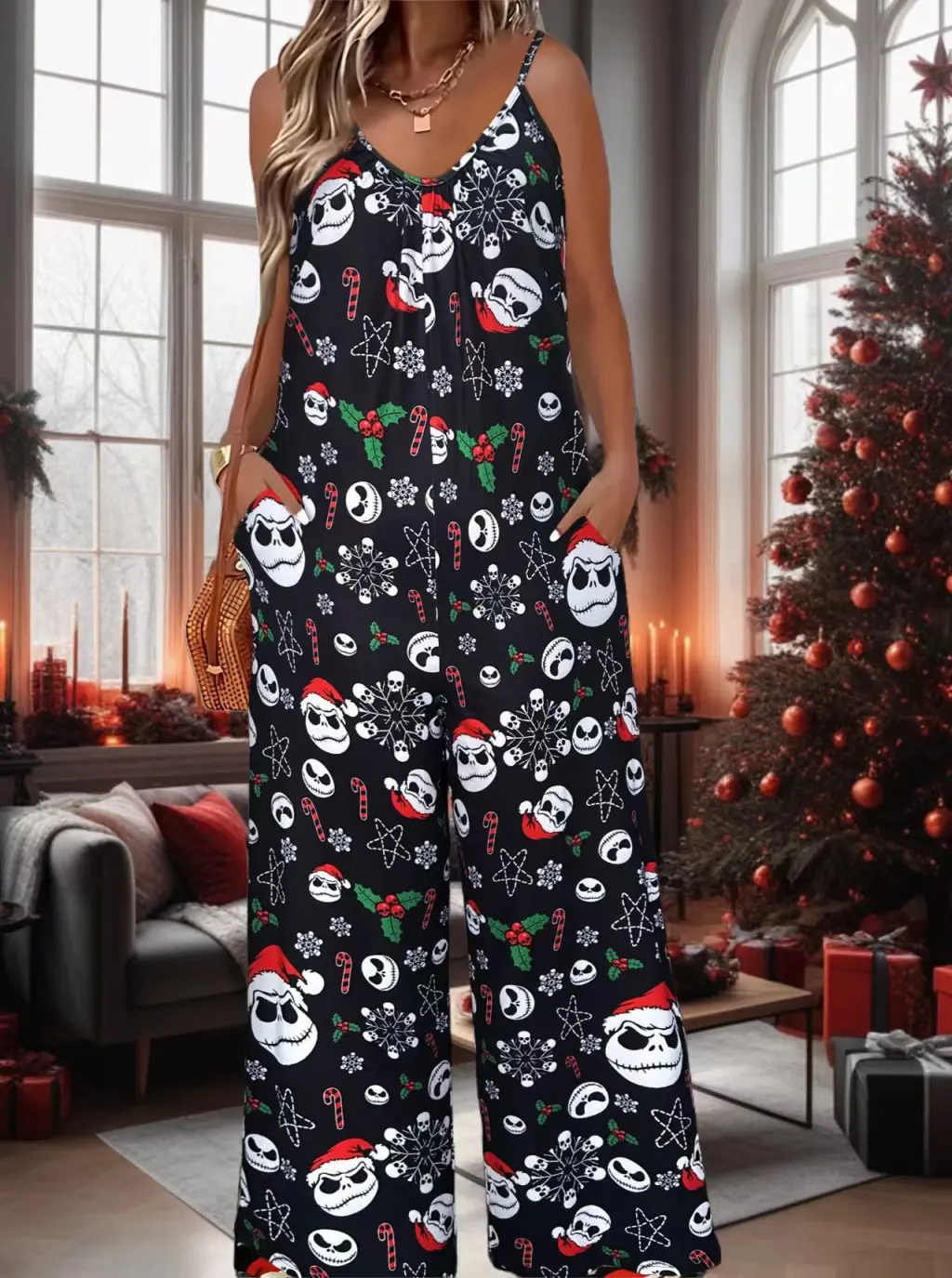 Bohemian Style Printed Pleated Suspenders Jumpsuit - No13-Xl