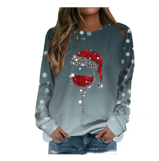 European And American Loose Christmas Sweater Round Neck Print Long Sleeves Bsjcz0122 - Shop at LoveMi