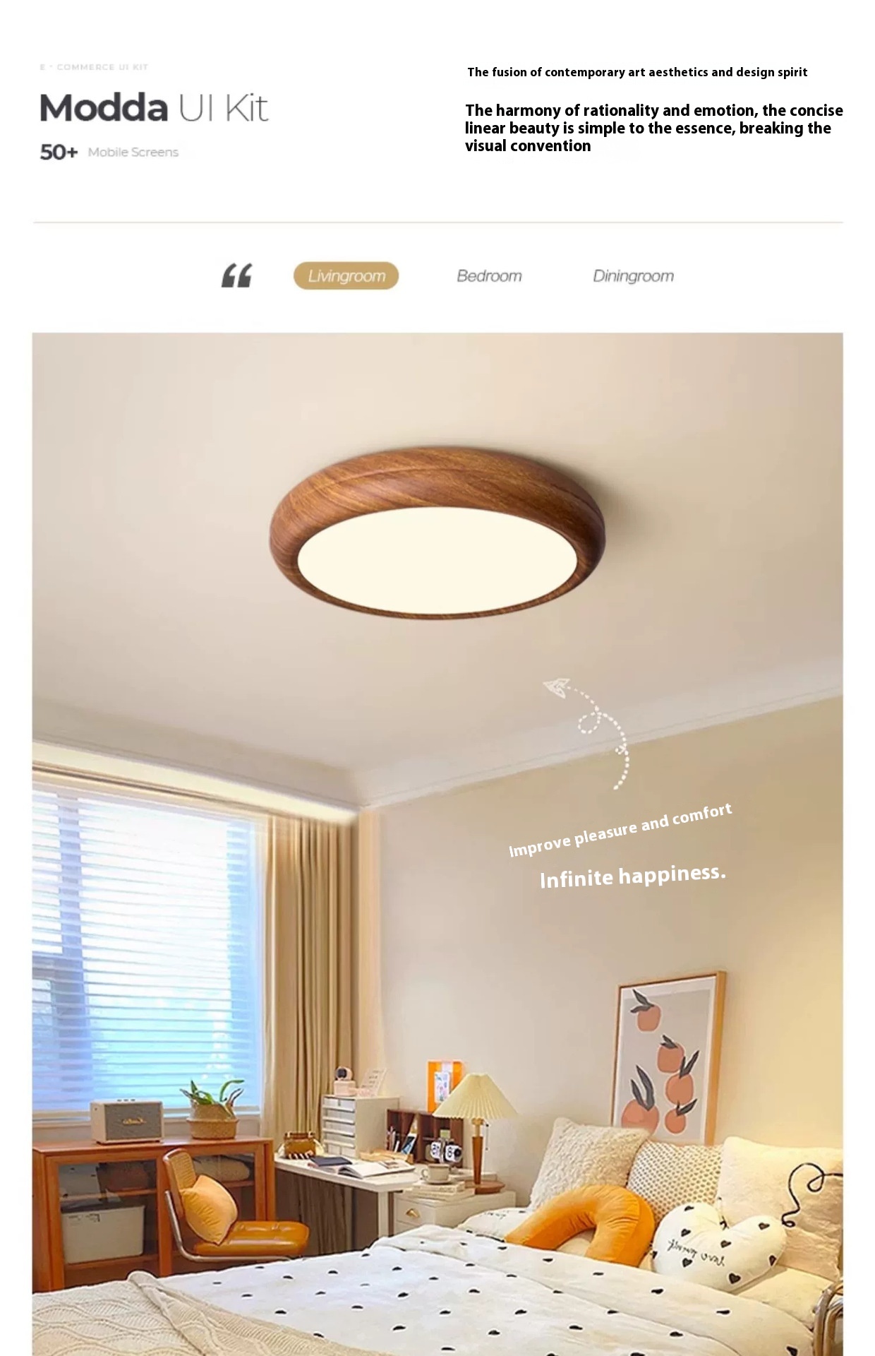 Title 2, Bedroom Ceiling Lamp Creative Walnut Colors Ill...