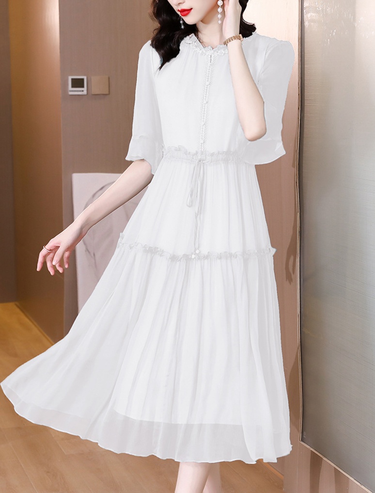 Title 7, Lotus Leaf Collar Sweet Elegance Chiffon Dress