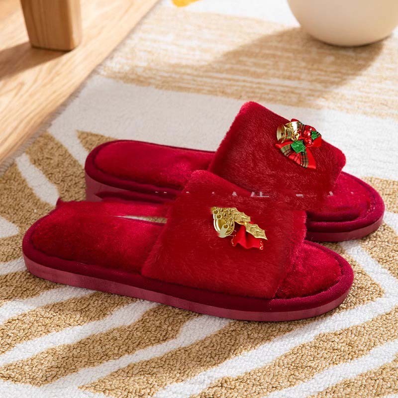 Title 5, Autumn And Winter Open Toe Fluffy Slippers Word...