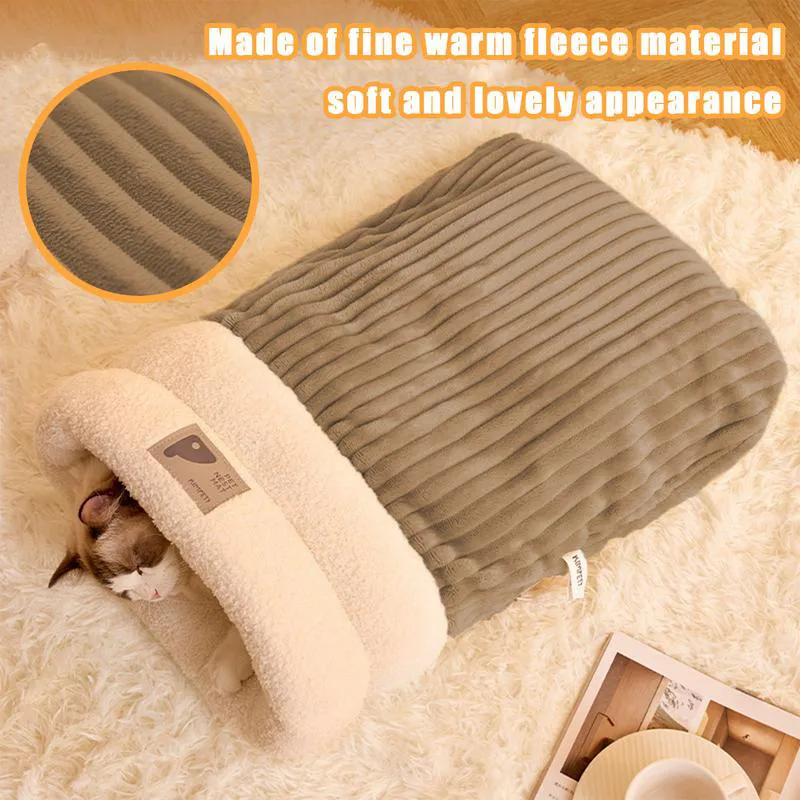 Pet Sleeping Bag Winter Warm Soft Plush Semi Enclosed