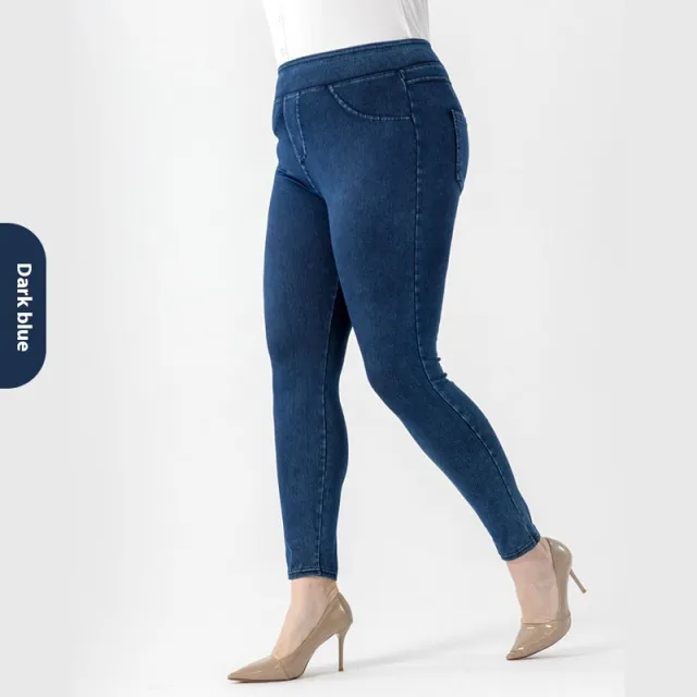 New Plus Size High Waist Slimming Hip Raise Stretch Casual Pants Dark Blue - Shop at LoveMi