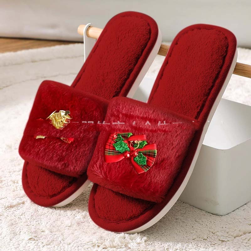 Title 4, Autumn And Winter Open Toe Fluffy Slippers Word...