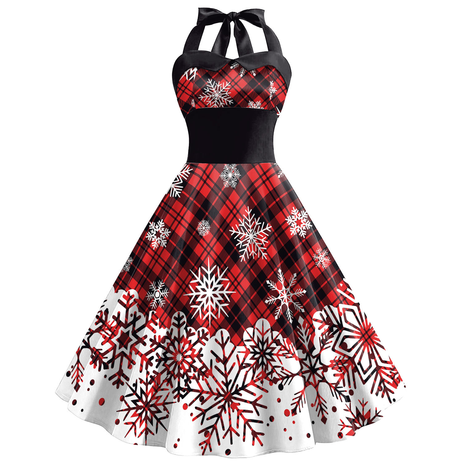 Title 4, Vestido Natalino Estampado Floco de Neve Feminino