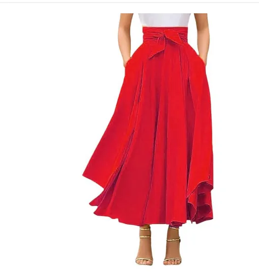 European And American Women's Solid Colour Elegant Casual Skirt - Red - View 1