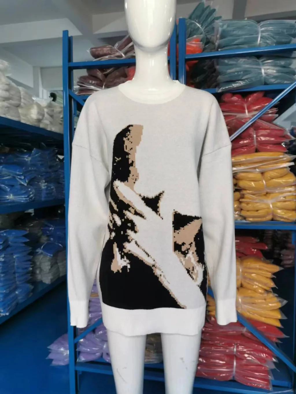 European And American Style Loose Pullover Personal Leisure Crew Neck Coat - White