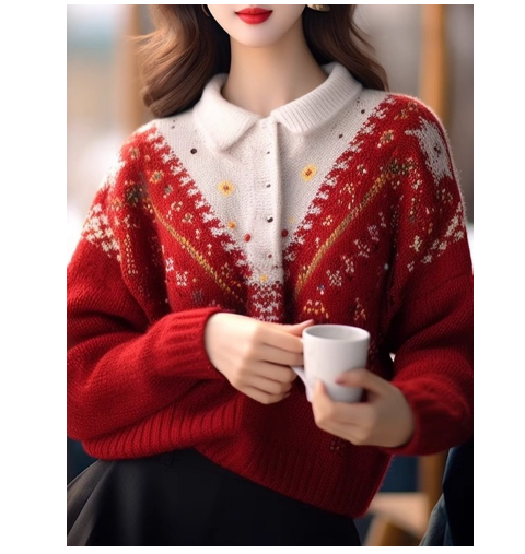 Title 6, Heavy Industry Crochet Red Christmas Wear Match...