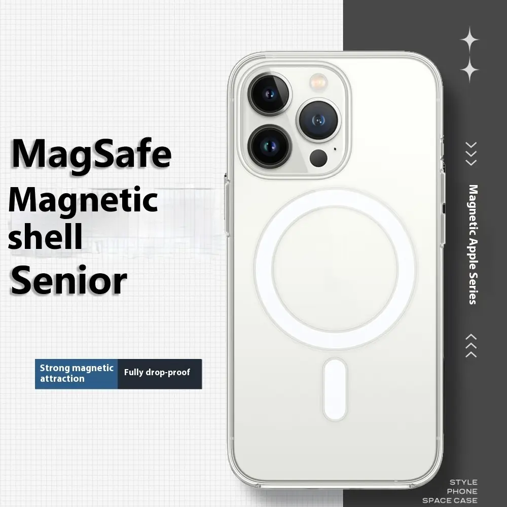 Magnetic Transparent Phone Case All-inclusive Drop-resistant Straight-edge Airbag Protective Cover