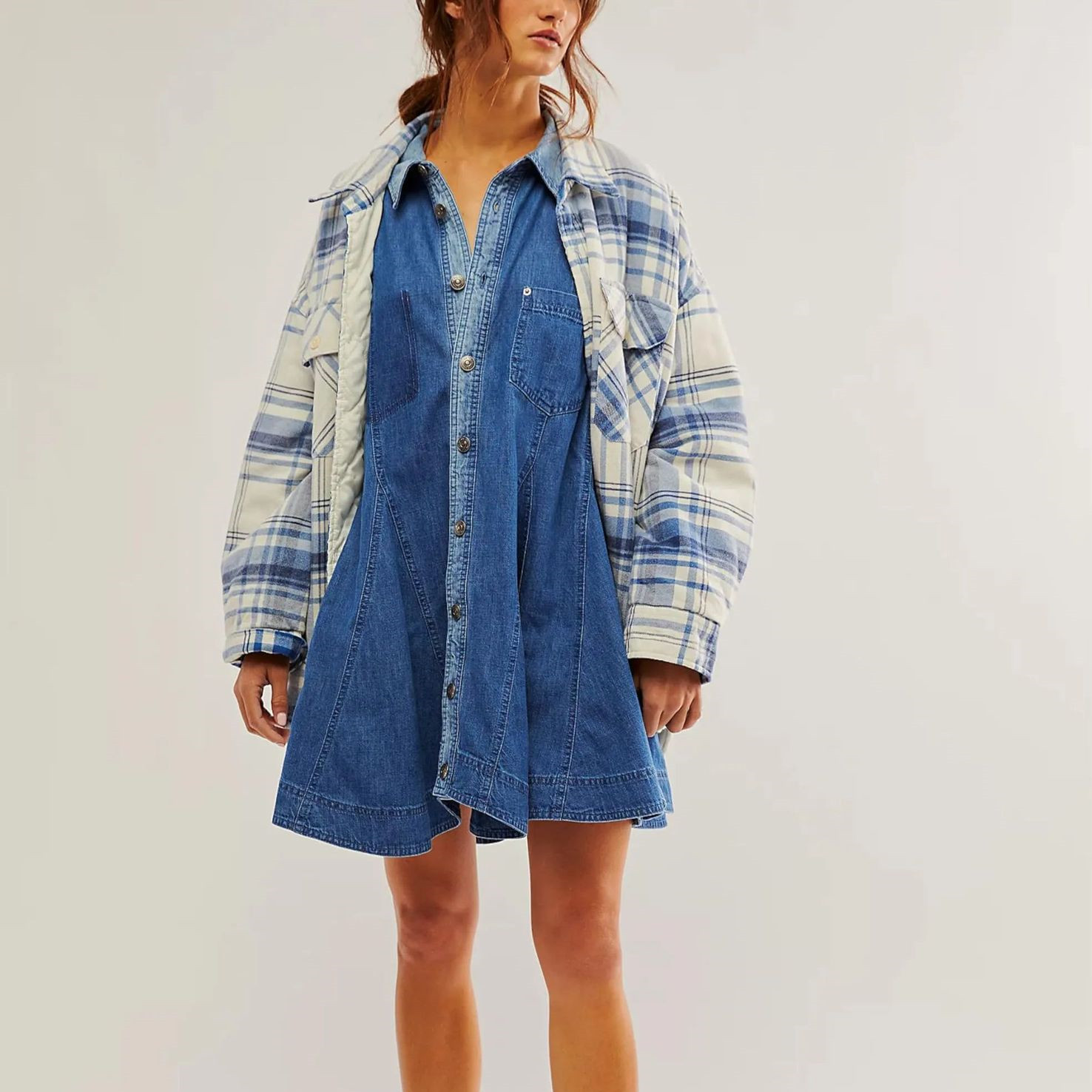 Amazon 2024 Autumn and Winter European and American Cross-border Foreign Trade Women's Clothing Long Lantern Sleeve Button Shirt Denim Dress