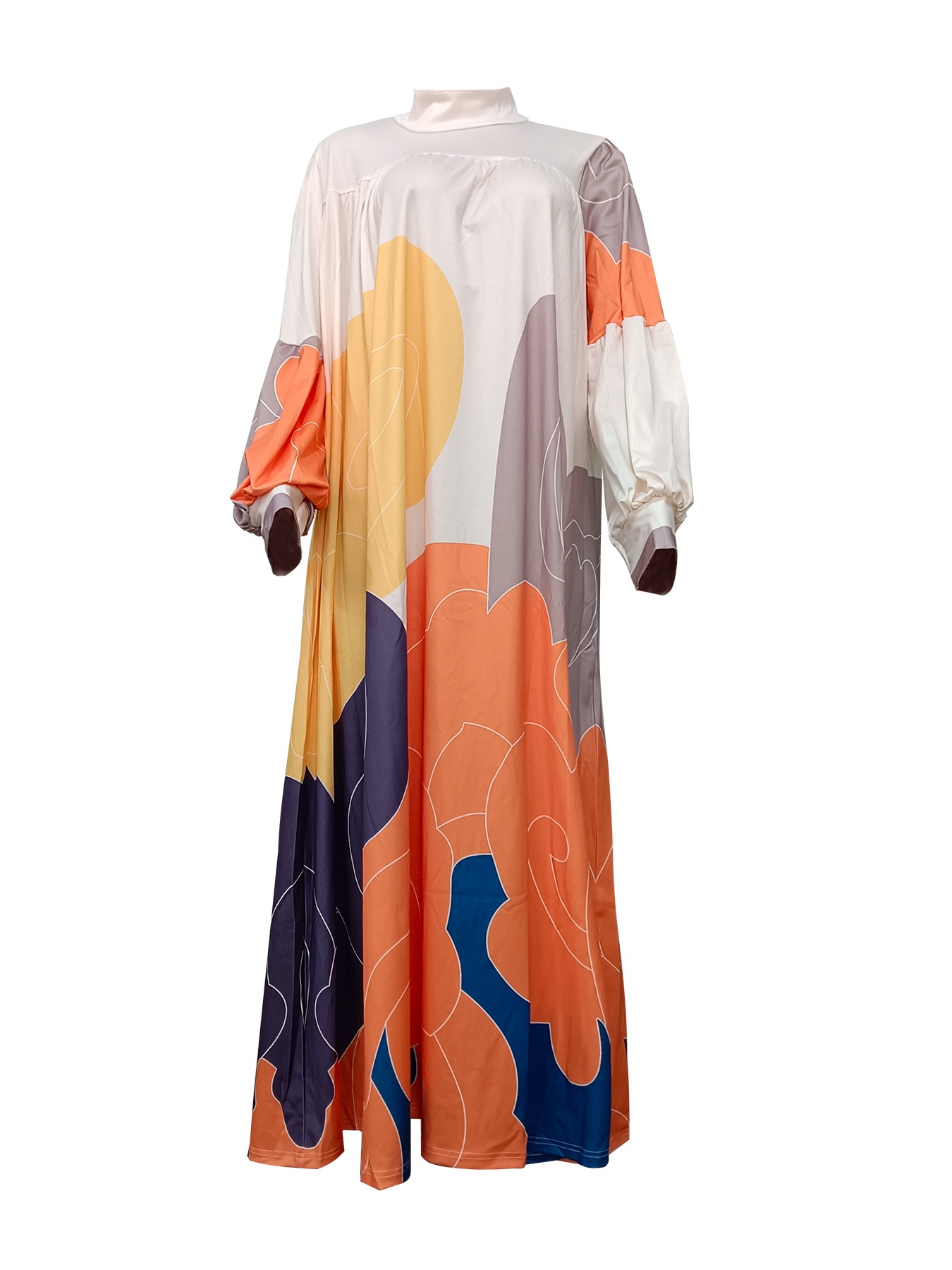 Women's Long Dress Printed Long Sleeve Large Swing Skirt