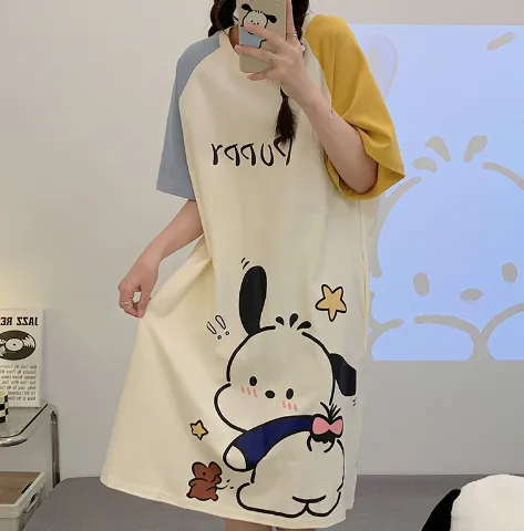 Home Wear Thin Short Sleeve Loose Plus Size Plump Girls Women's Pajamas 012Color - Shop at LoveMi