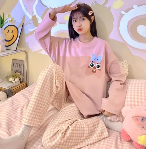 Cute Bear Round Neck Long Sleeve Winter Can Be Outerwear Homewear Suit - H103Color-M