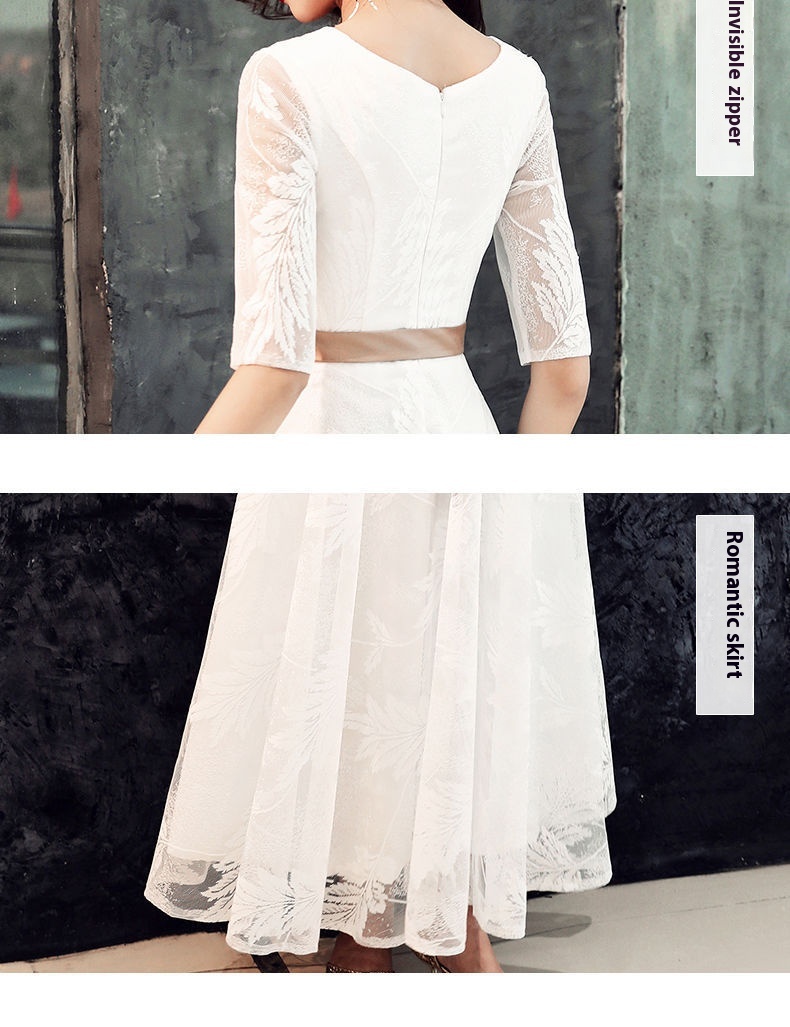 Title 2, Korean Style Banquet Evening Dress White Lace