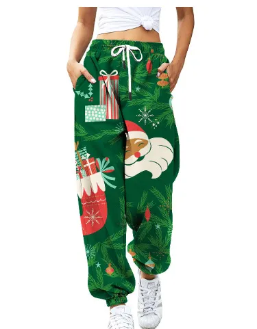 European And American Christmas High Waist Loose 3d Printed Casual Drawstring Women's Sports Casual Pants Sm3268 - Shop at LoveMi