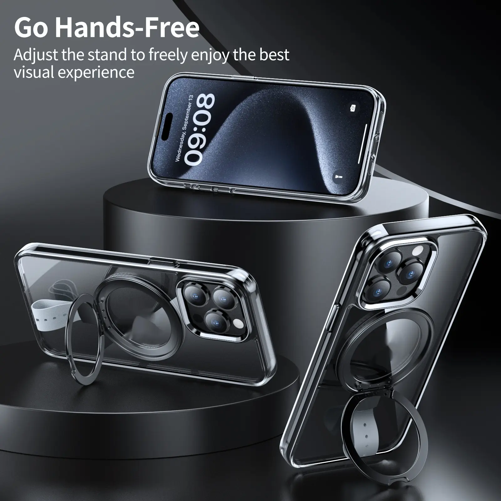 Rotating Bracket Creative Fastened Ring Magnetic Transparent Case